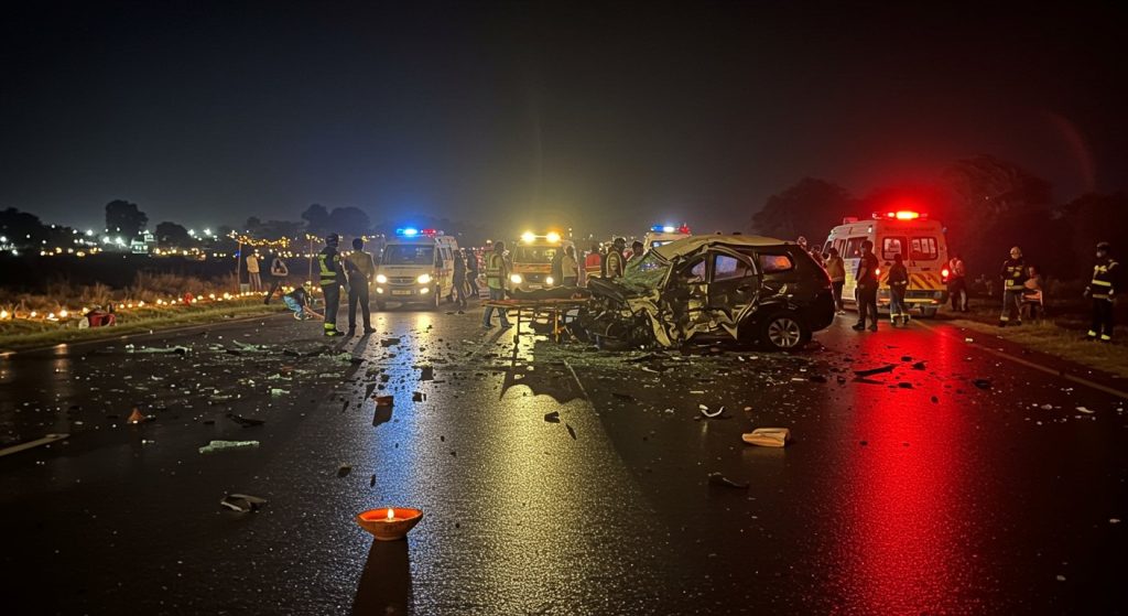 Diwali's Toll: Horrific Three-Vehicle Collision on Achhnera Road Kills Two (Including Woman), One Seriously Injured