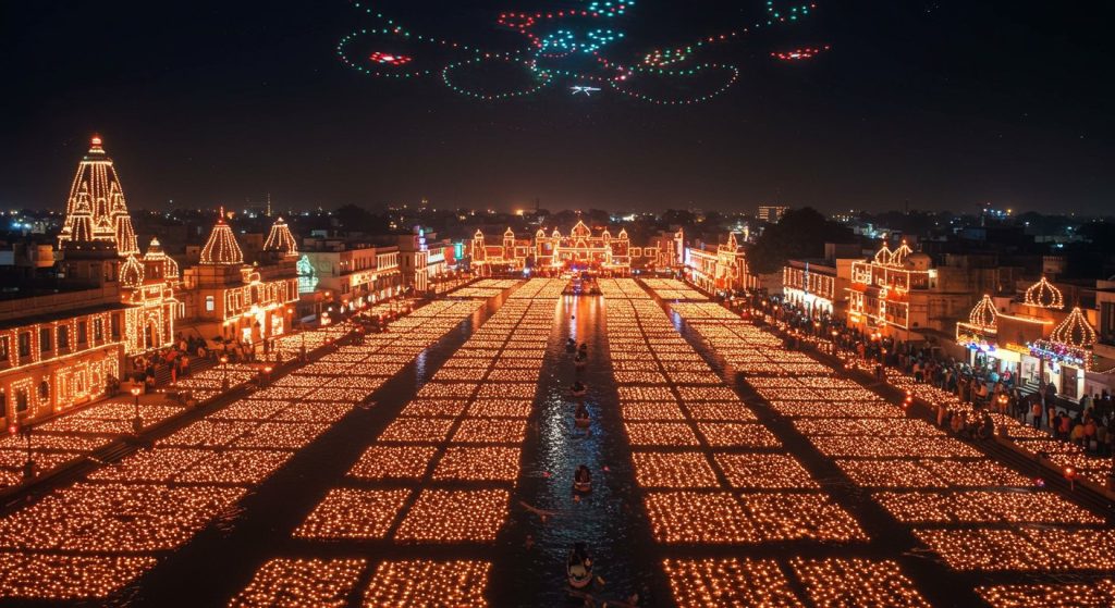 Grand Festival of Lights for Diwali 2025 in Brass City Moradabad: City Dazzles with 1.1 Million Lamps and Drone Show, See Joyous Pictures