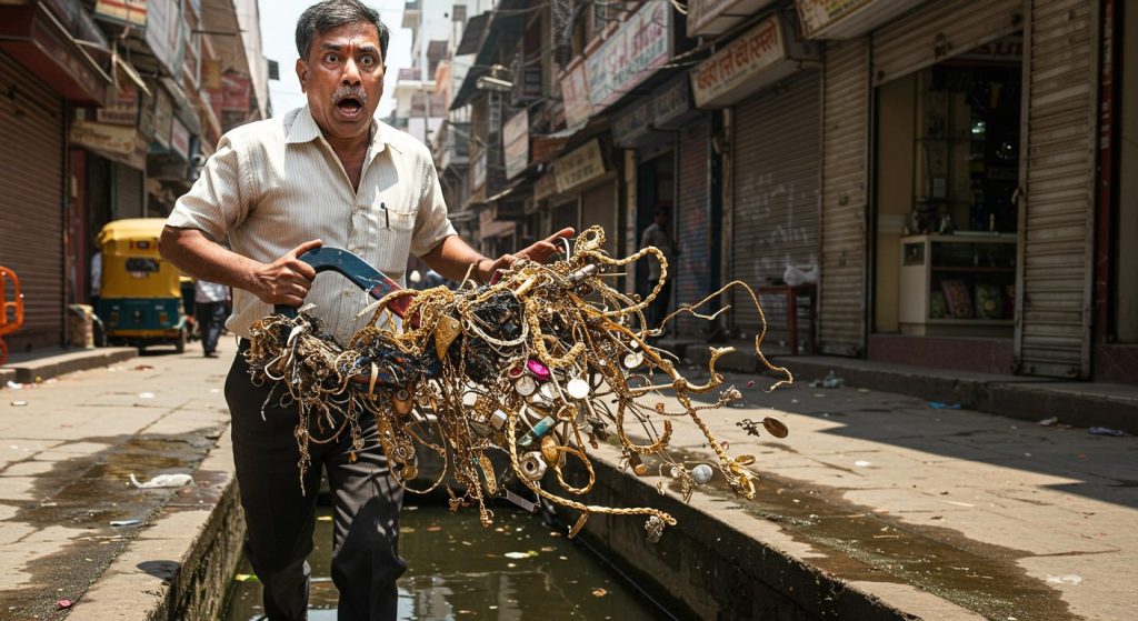 Man drops magnet in city drain, gold-silver items stick, goes straight to jeweler!