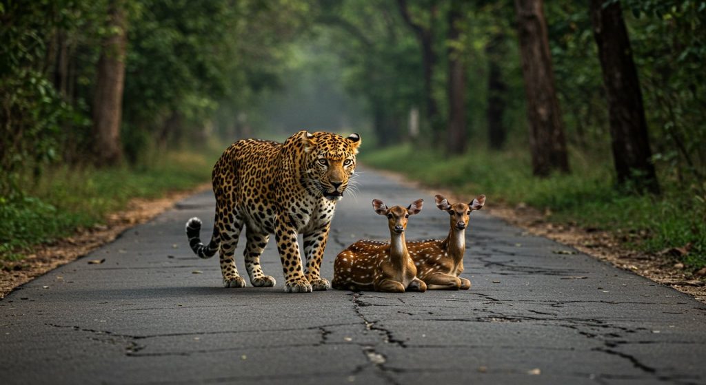Deer turned to 'stone' in front of a ferocious leopard on the road, viral video left surprised: Then what happened?