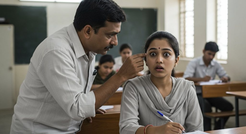 After seeing a female student's beauty in the exam, the examiner did a strange act! He started pulling her eyelids and then...