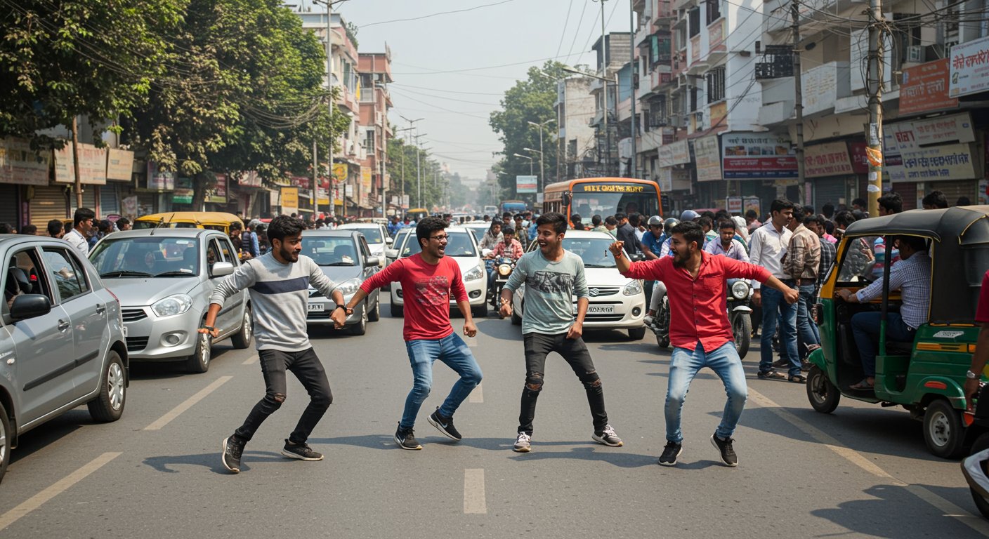 सड़क पर हरियाणवी गानों पर थिरके लड़के, लगा लंबा ट्रैफिक जाम: वीडियो हुआ वायरल!