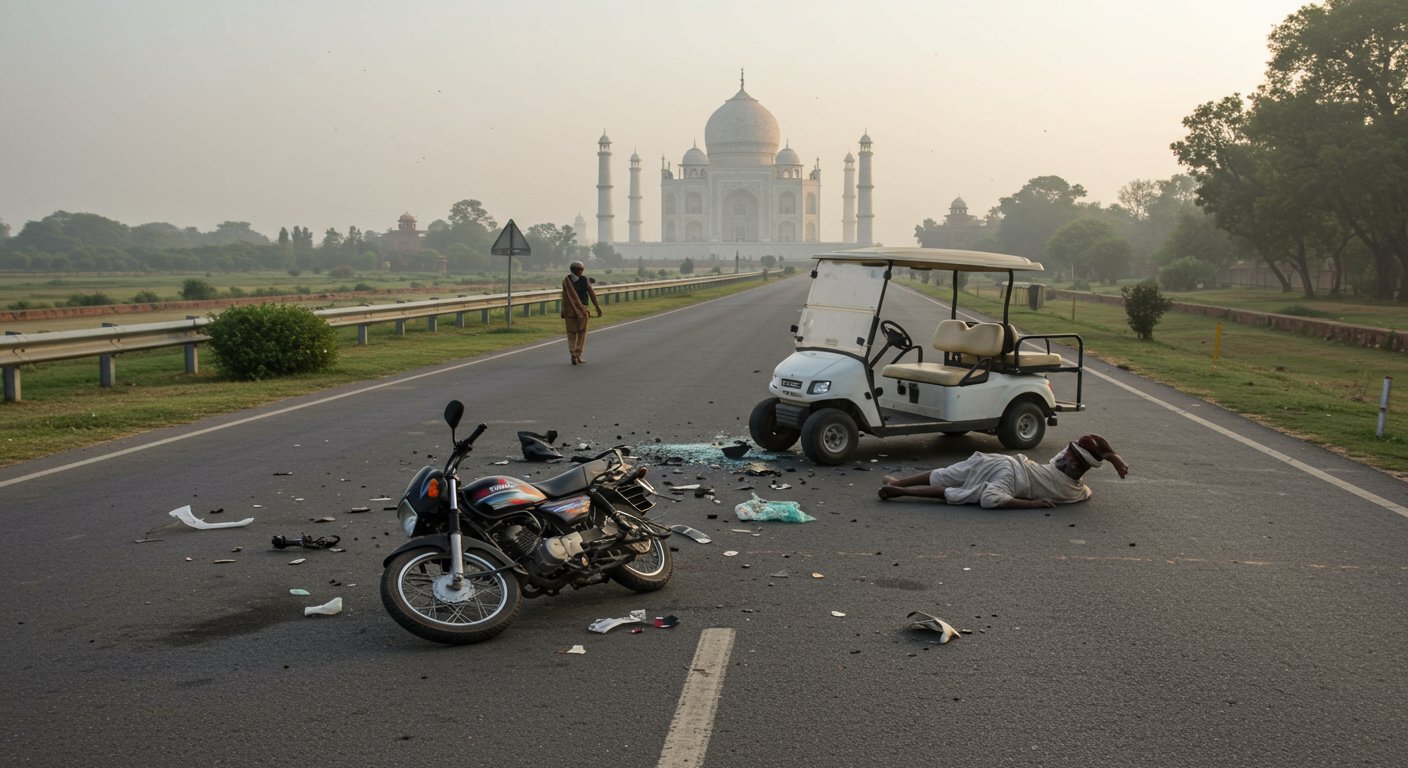 यूपी: ताज की वीवीआईपी सड़क पर फिसली किसान की बाइक, गोल्फ कार्ट से भीषण टक्कर…मौत का दिल दहला देने वाला वीडियो वायरल!