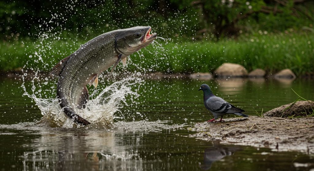 Fish Leaps From River to Hunt Pigeon; Video Leaves Everyone Stunned