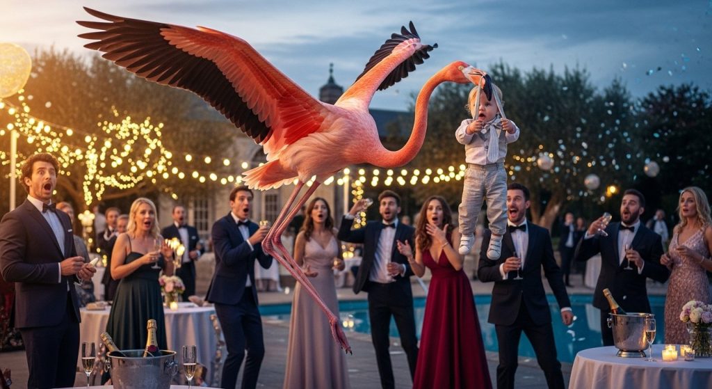 AI's Unique Feat or New Threat? Flamingo Picked Up Baby at Champagne Party, Viral Video Caused an Uproar!
