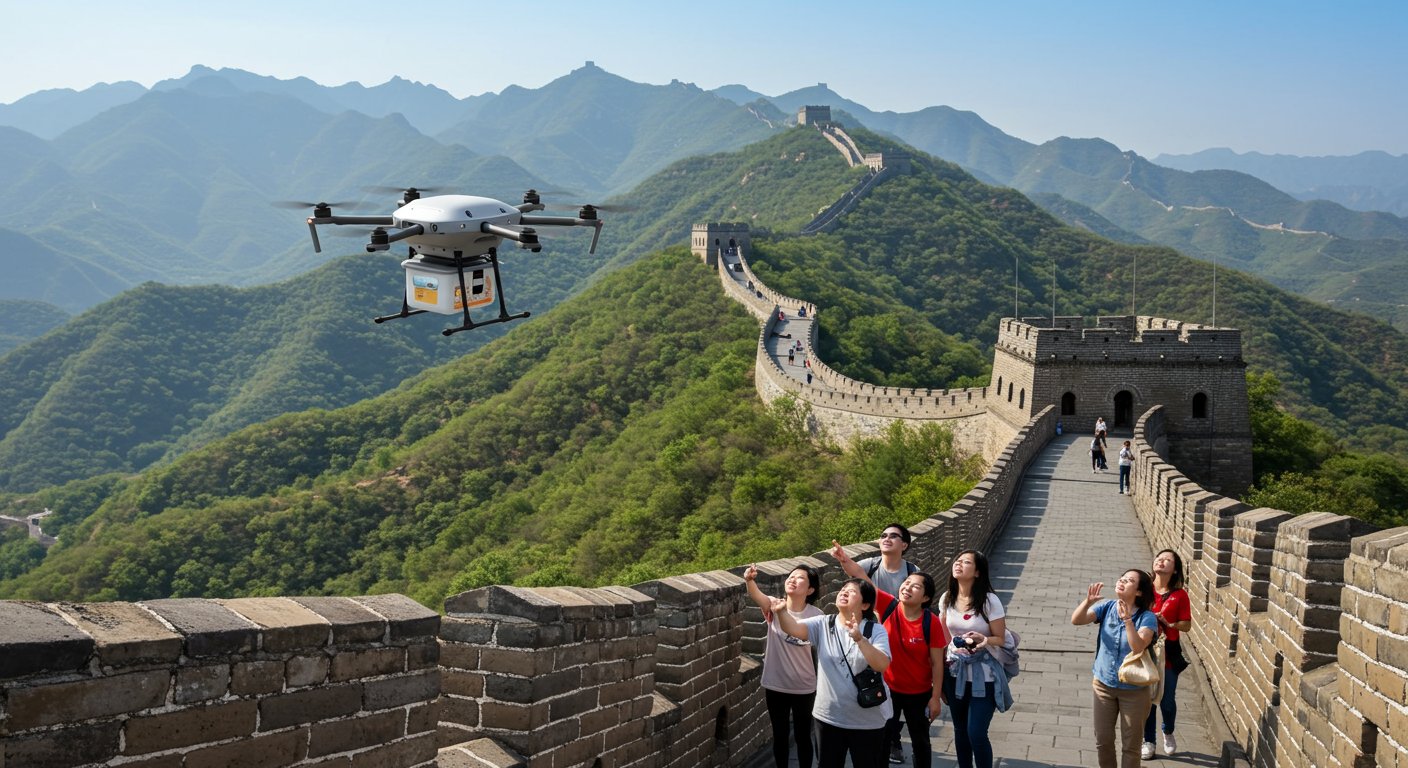 ग्रेट वॉल पर ड्रोन से पहुंचा खाना: वीडियो हुआ वायरल, लोग बोले – ‘अद्भुत!’