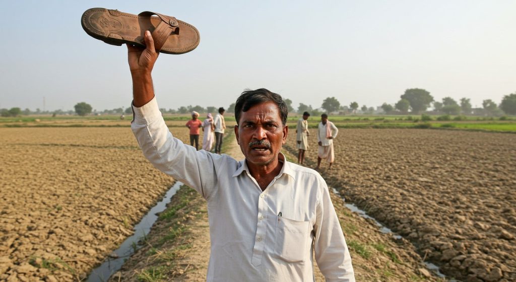 Former SP MLA Flashes Slipper at Officials, Warns: 'If Pump Canal Doesn't Run, This Will Do The Talking!'