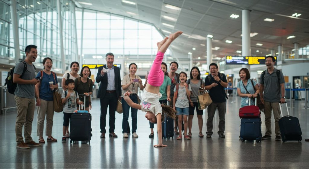 Amazing feats by a little girl at the airport, everyone stunned after watching the video!