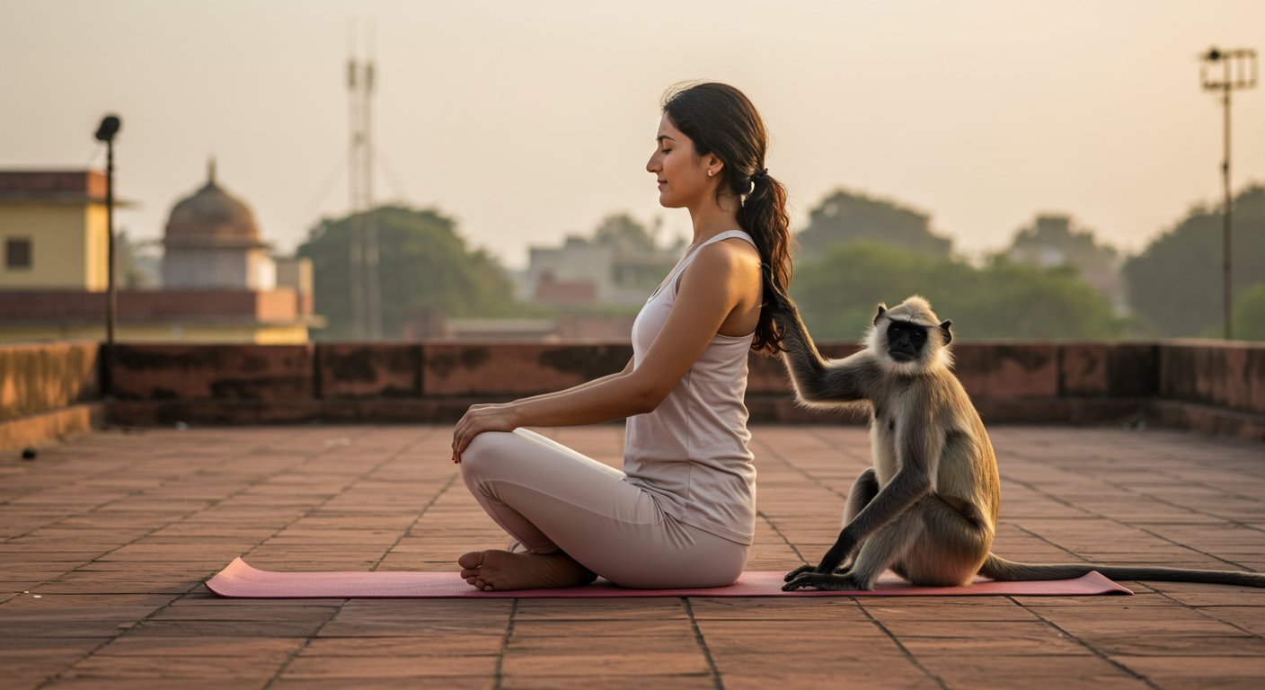 छत पर योग करती लड़की, बगल में बैठे लंगूर ने की जबरदस्त नकल: देखिए ये वायरल वीडियो जिसने जीता सबका दिल!