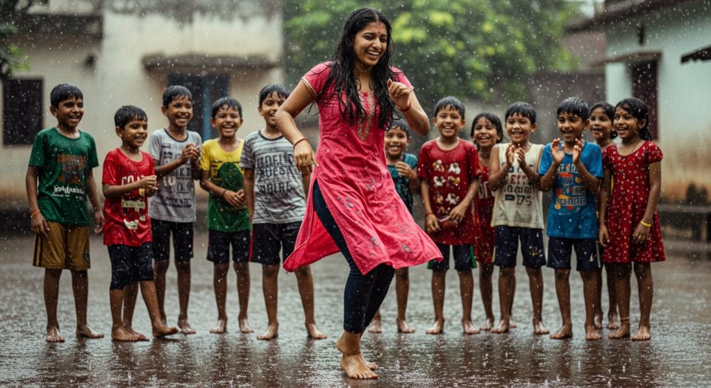 Girl Dances For Children Amidst Rain Showers; Heartwarming Video Goes Viral, People Applaud!