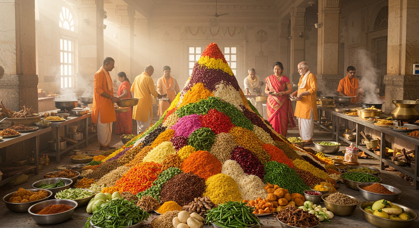 गोवर्धन पूजा 2025: अन्नकूट बनाने की अनोखी तैयारी हुई वायरल, जानें इस विशेष भोग का महत्व!