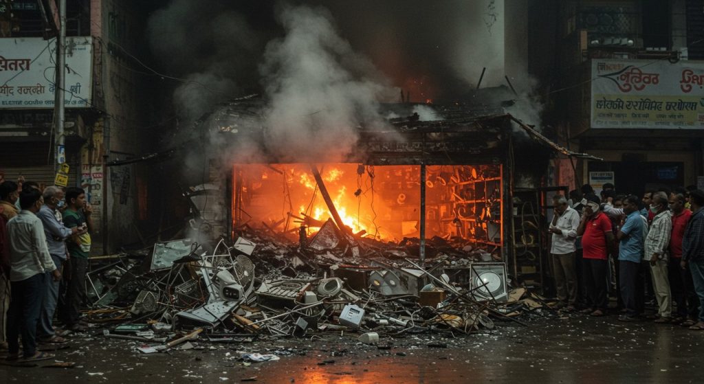Hathras: Massive Fire Engulfs Electrical Goods Shop, Lakhs Worth of Goods Gutted, Panic in Area