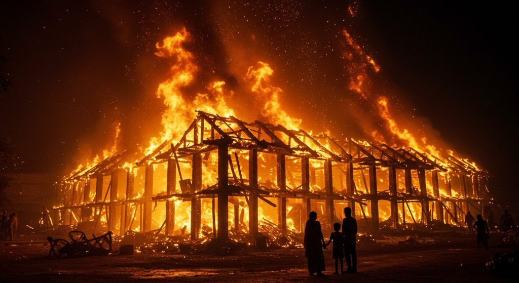 Massive fire at wood godown in Hathras, lakhs worth of goods gutted; family flees for life.