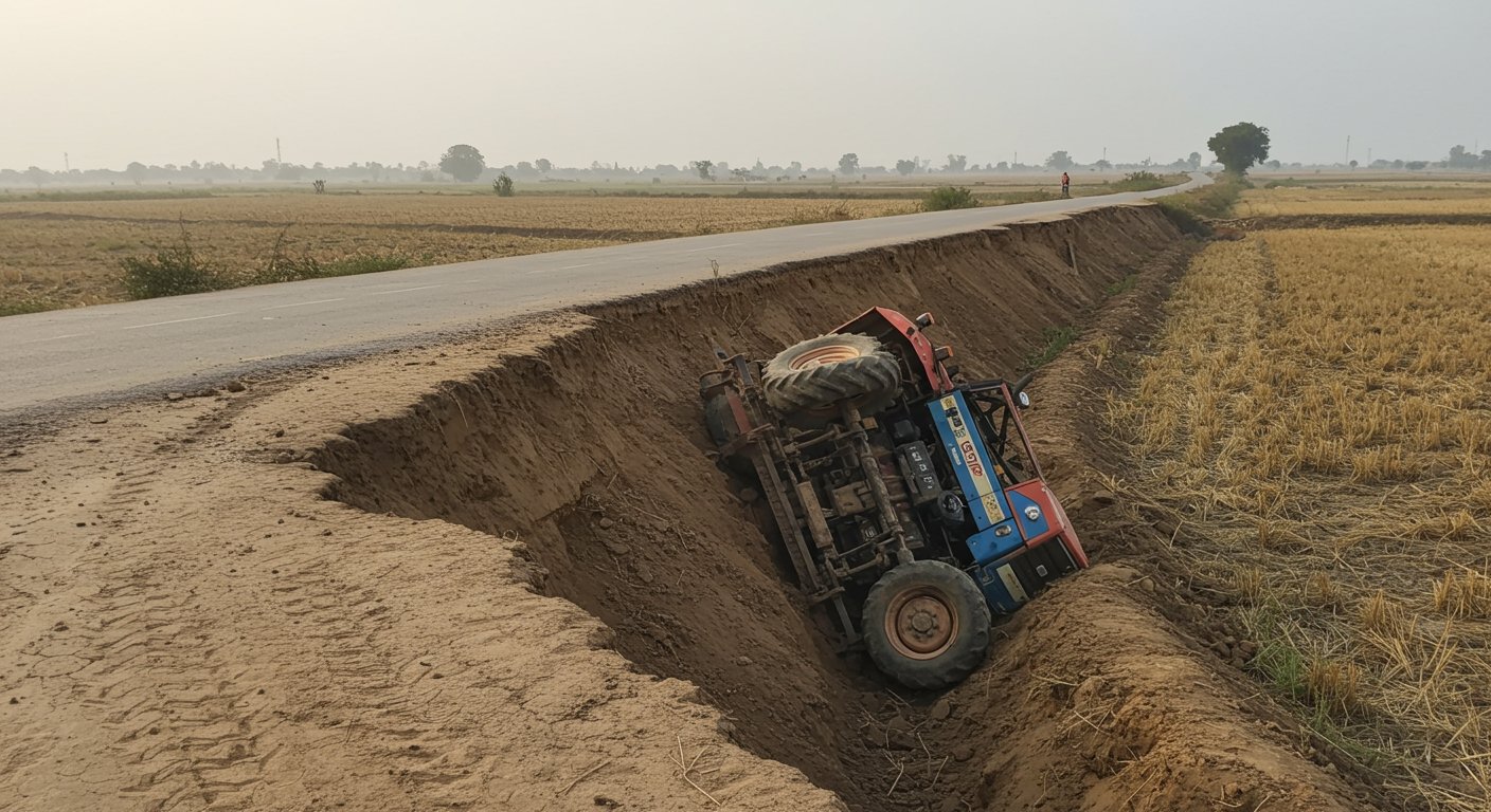 हाथरस में दर्दनाक हादसा: चकरोड से चार फुट नीचे पलटा ट्रैक्टर, पूर्व प्रधान के बेटे की मौत