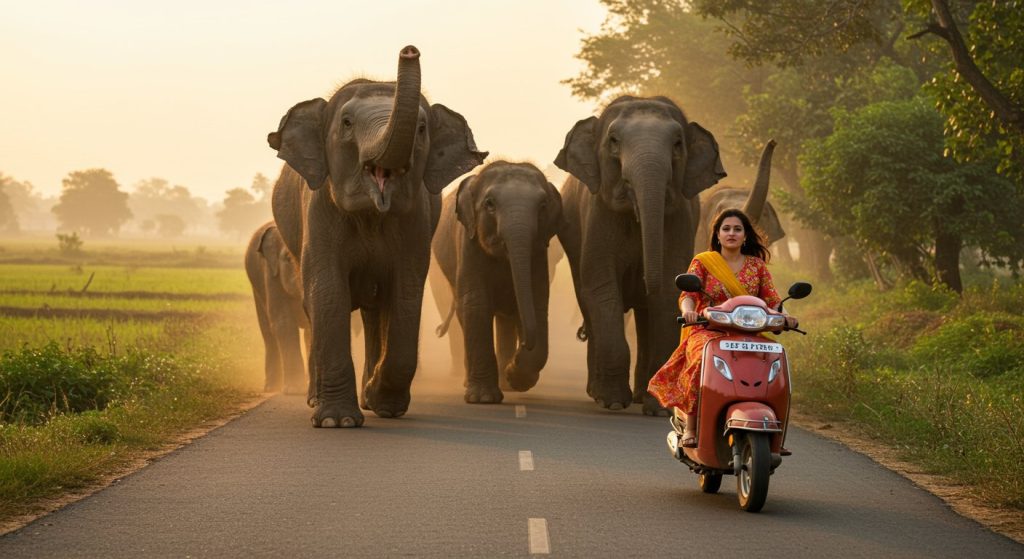 Viral Video: Elephant Herd Gets Scared by Woman's Scooter, People Can't Stop Laughing!