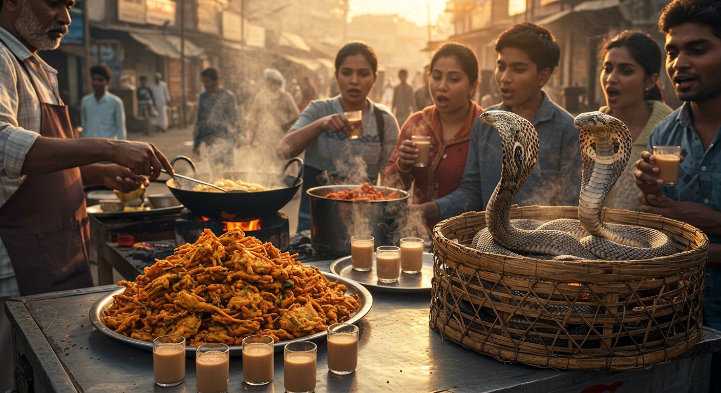 वायरल हुई खबर: जहाँ चाय के साथ बेचे जा रहे हैं कोबरा के पकोड़े और ज़िंदा सांप, जानकर भारतीय हुए हैरान!