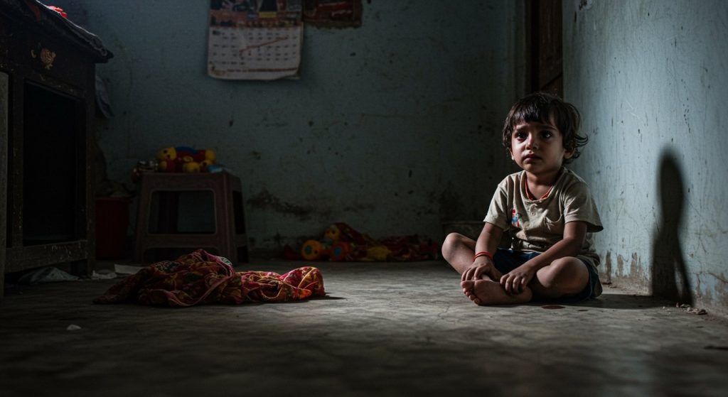Horrifying crime in UP: Father slits mother's throat in front of innocent child, police searching for killer.