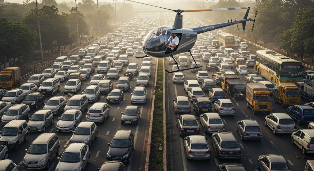 Man Stuck in Massive Jam: Books Helicopter for 65 KM; Video Goes Viral
