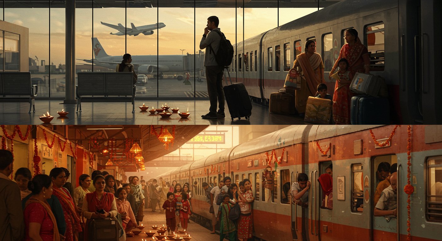 दिवाली पर घर वापसी बनी महंगी: मुंबई-लखनऊ हवाई टिकट ₹30 हजार में बिका, ट्रेनों में ‘नो रूम’