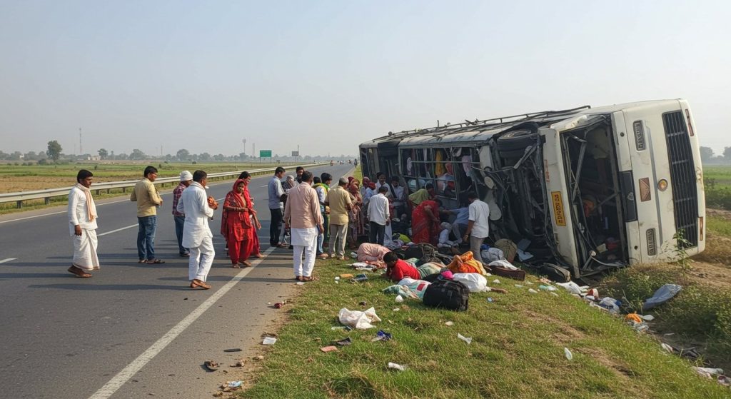 Massive Road Accident in Pilibhit: Young Woman Killed, Over 20 Pilgrims Injured as Bus Overturns on Bareilly-Haridwar Highway