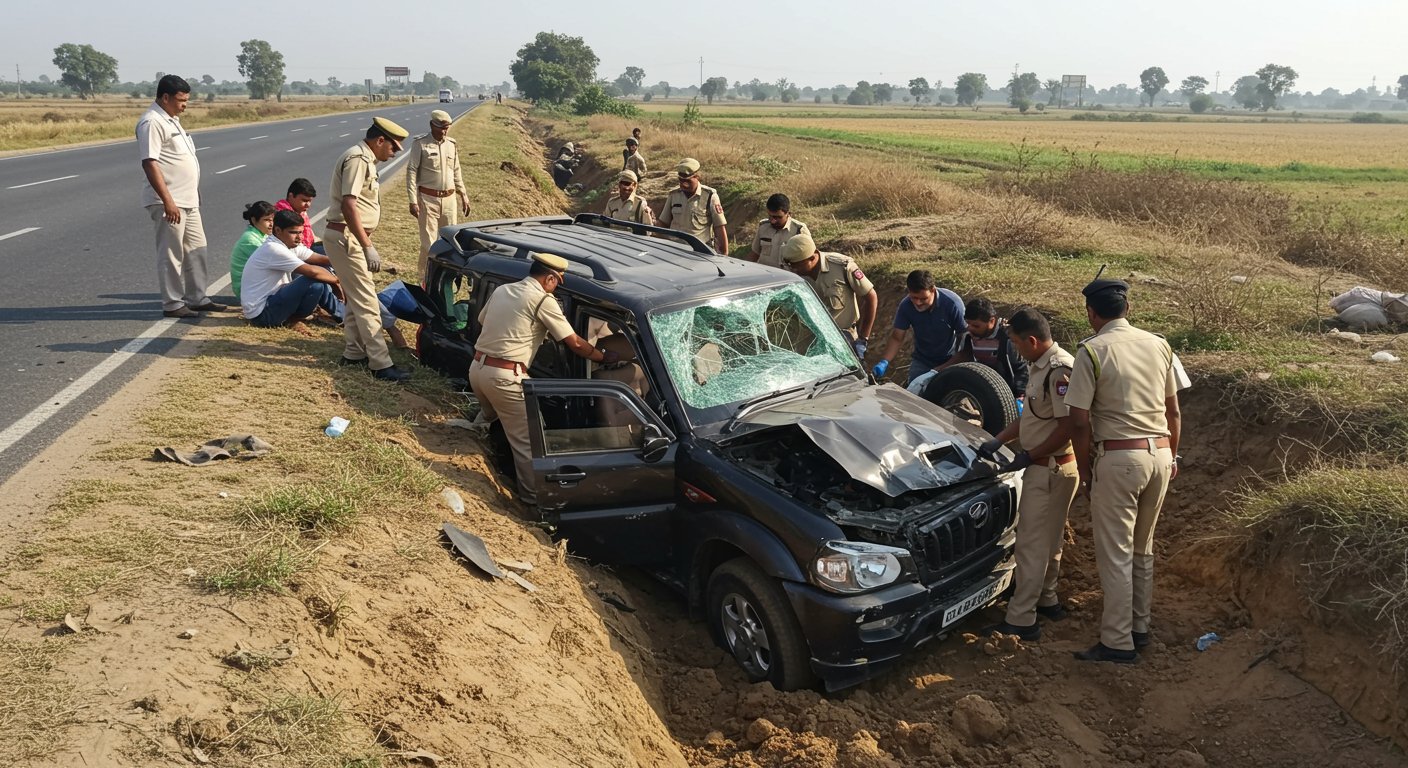 फतेहपुर में भीषण सड़क हादसा: टायर फटने से स्कॉर्पियो खाई में गिरी, 4 की मौत, 5 को बचाया गया