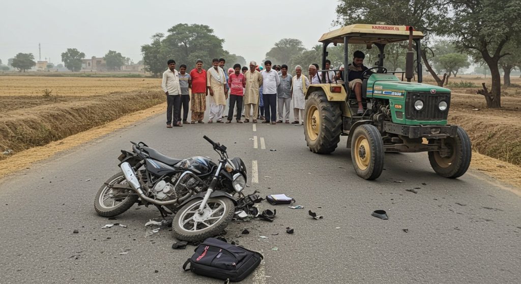 Horrific Road Accident in Mahoba: Bike Collides with Tractor, Two Students Killed, Two Seriously Injured