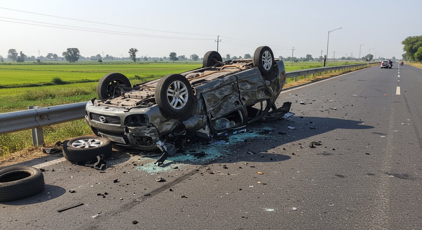 पीलीभीत में भीषण सड़क हादसा: बेकाबू कार ने खाई चार पलटी, तीन टायर फटने से मचा हाहाकार!