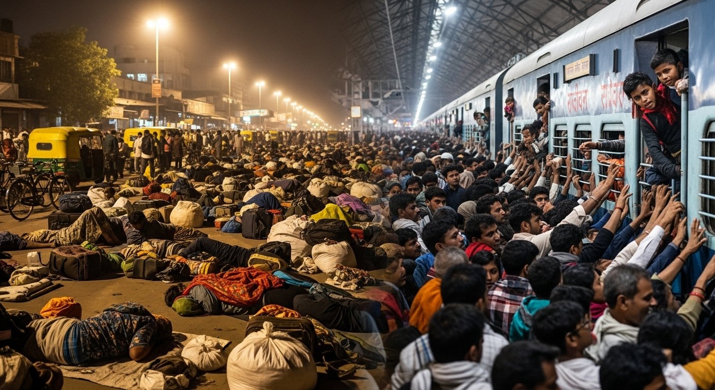 सूरत-दिल्ली स्टेशनों पर बिहार-यूपी जाने वालों का सैलाब: हजारों ने सड़क पर काटी रात, प्लेटफॉर्म हुए खचाखच