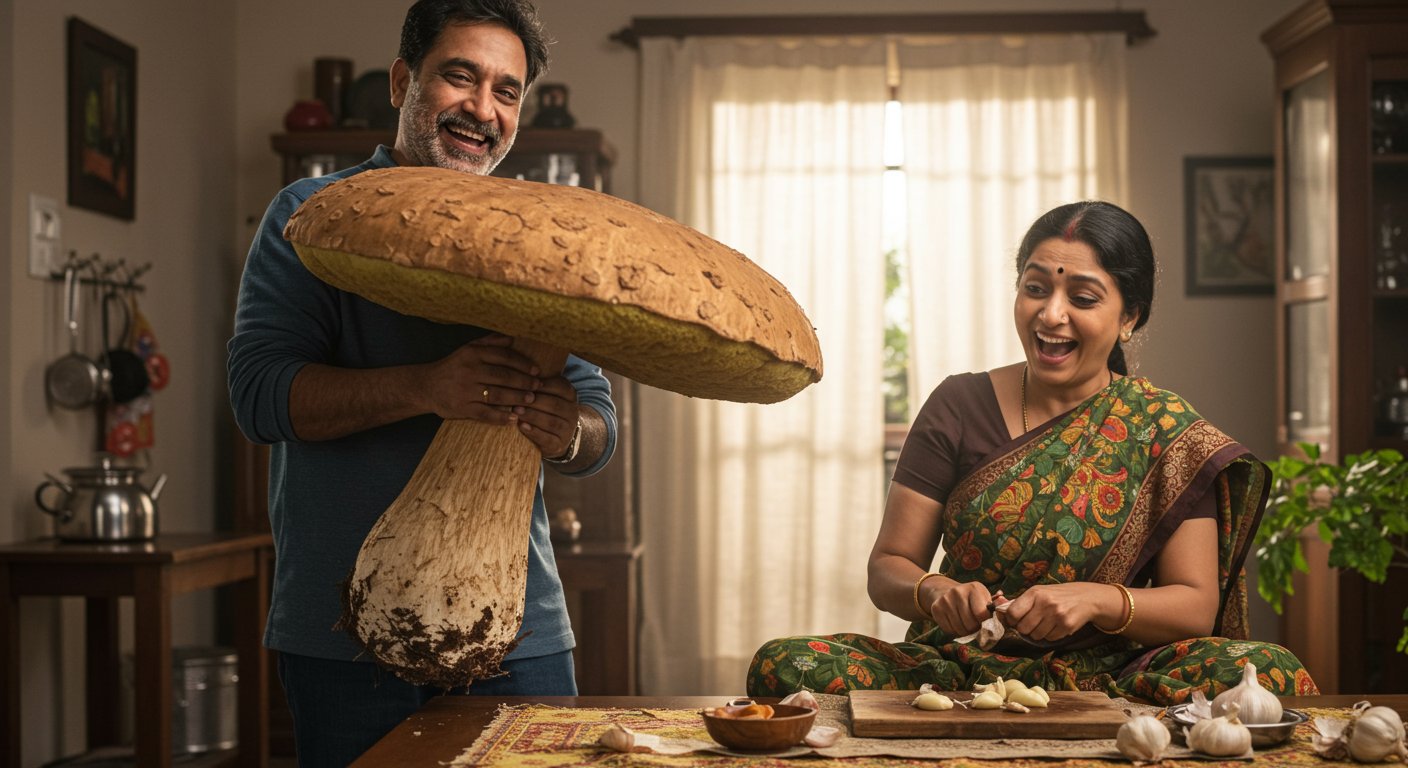सुबह की सैर पर गया पति, घर लेकर लौटा इतना विशाल मशरूम कि खुशी से लहसुन छीलने लगी बीवी!