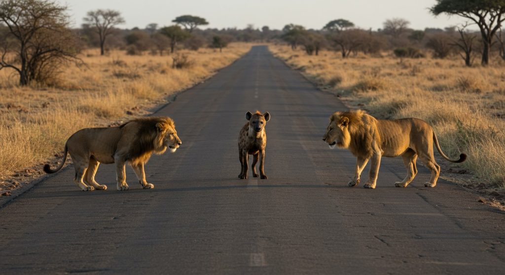 Two fierce lions clashed with a lone hyena on the road, you'll be stunned by what happened next!