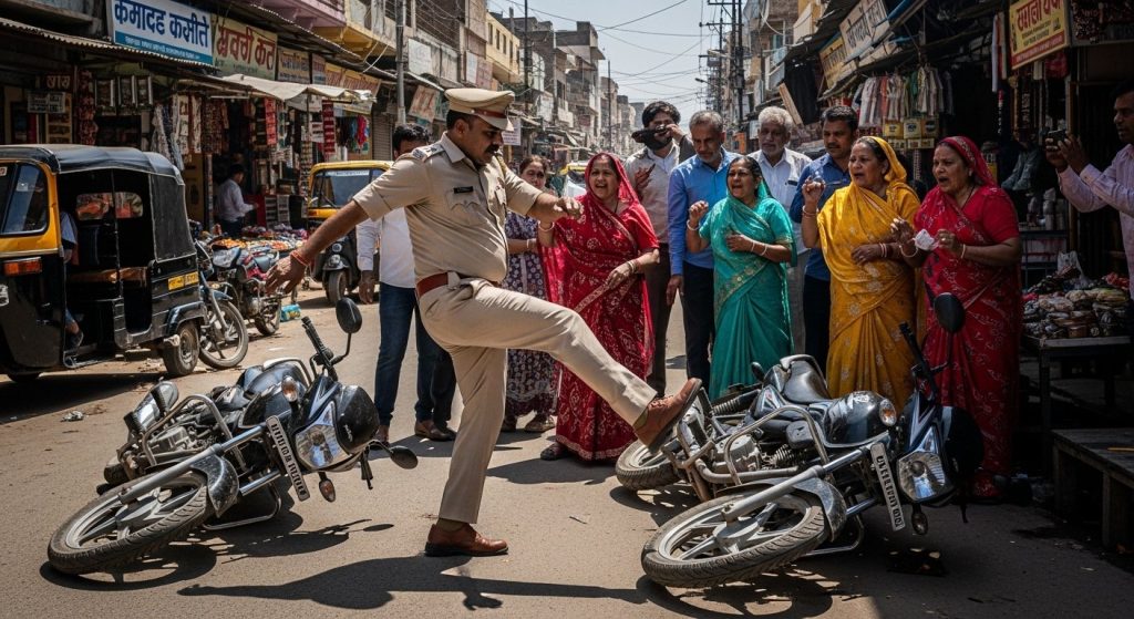 Bareilly: Video of Sub-Inspector's High-handedness Goes Viral; Kicks Down Bikes, Abuses People; SSP Takes Immediate Action