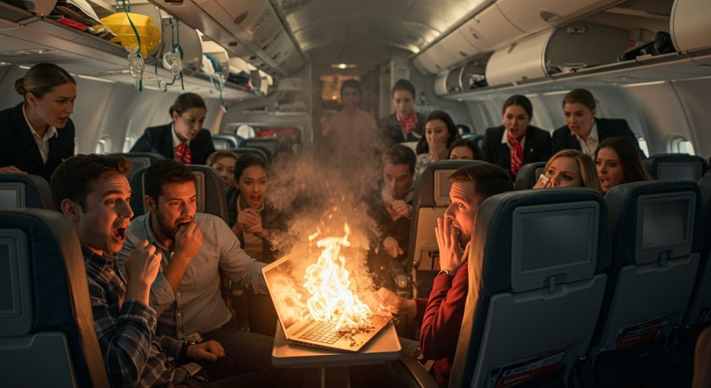 Laptop Battery Catches Fire on International Flight, Passengers Panic!