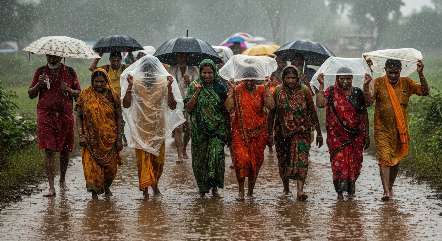 अयोध्या में बारिश और कीचड़ के बीच 42 किमी की पैदल यात्रा: श्रद्धालुओं का अटूट संकल्प