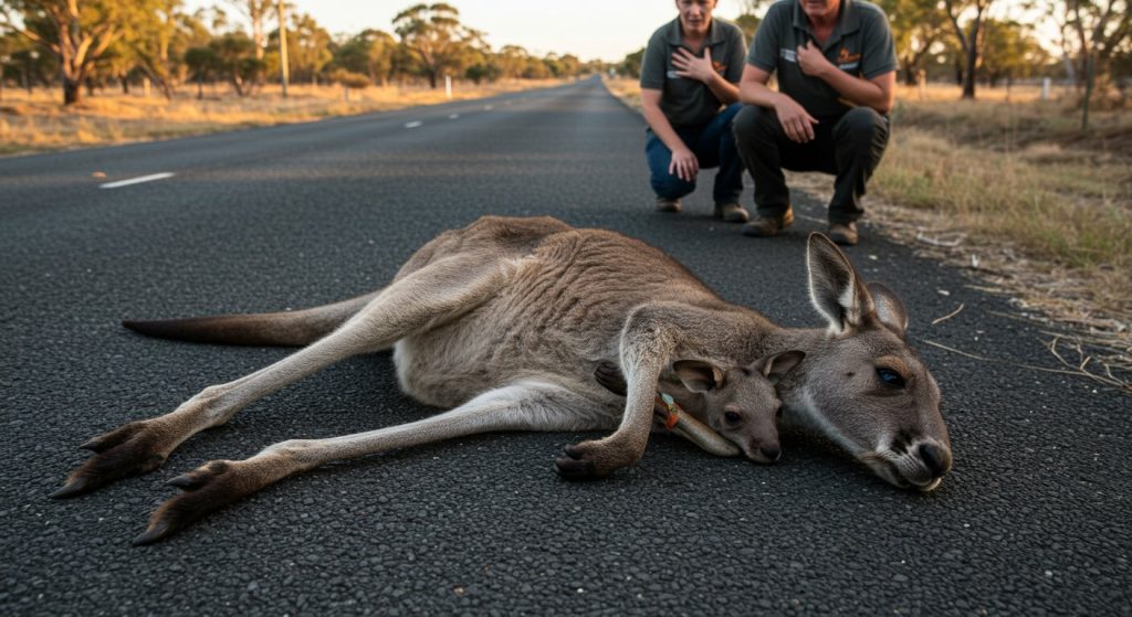 Dead Kangaroo on Road, Two Eyes Emerge from Pouch, Followed by a Heartwarming Rescue of the Little One!
