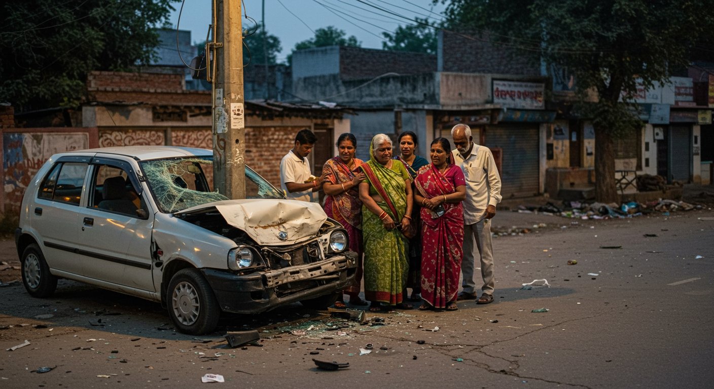 कानपुर में दर्दनाक हादसा: कार खंभे से टकराई, सिर बाहर निकाले युवक की मौत, परिवार में मातम