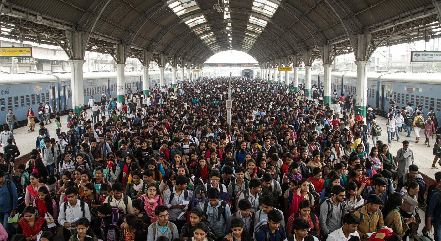 कानपुर सेंट्रल पर दिखा अनोखा नजारा: अधिकारी बनने की चाह में उमड़ी परीक्षार्थियों की भारी भीड़