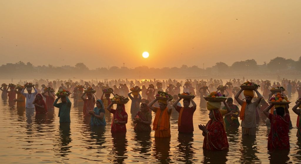 Kanpur: Devotees offer Arghya to the rising sun while singing 'Ugaha He Suraj Dev Bhel Bhinsarwa...', break Chhath fast
