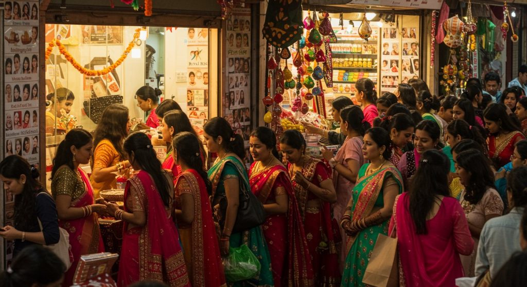 Karwa Chauth 2025: Markets Overflow with Crowds, Beauty Parlours and Gift Shops Packed; Know the Precise Moonrise Time in Your City
