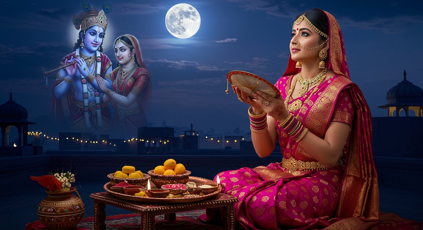 करवाचौथ पर कृष्ण-सत्यभामा का अद्भुत योग: जानें पूजा का शुभ मुहूर्त और चांद निकलने का सही समय