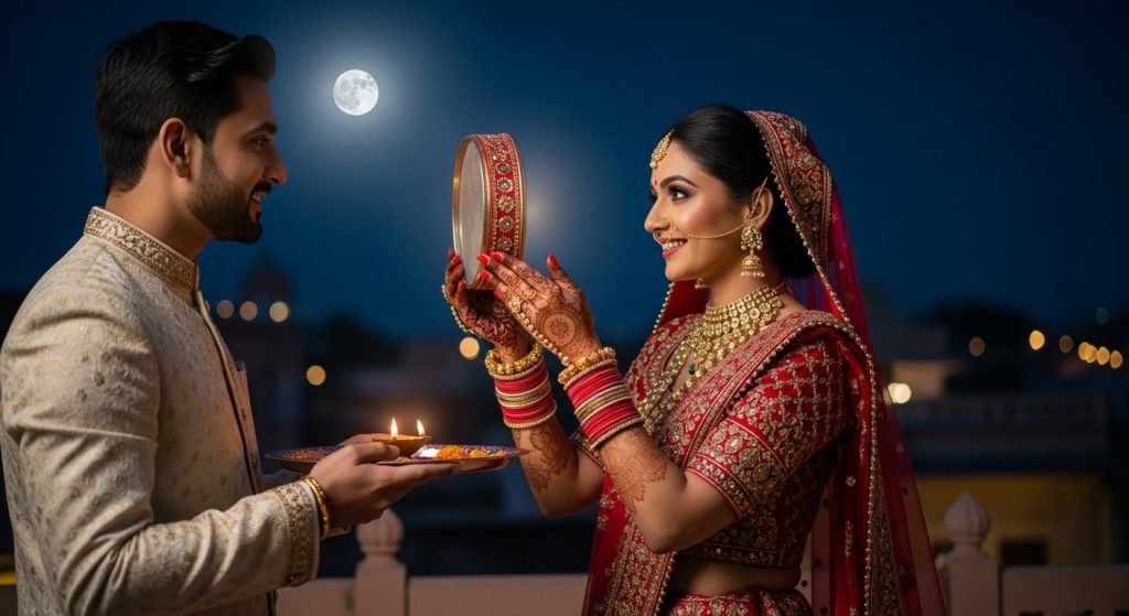 Karwa Chauth 2025: Daytime Adornment, Henna-Adorned Hands, Glimpse of Husband After Moonrise at Night - Umang's Viral Pictures