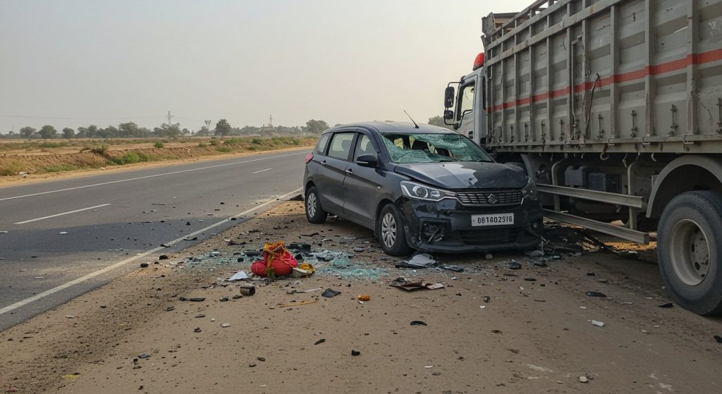 6 Dead in Muzaffarnagar: Mother-Son Carrying Ashes of Father Who Died of Cancer Among Victims as Ertiga Collides With Truck.