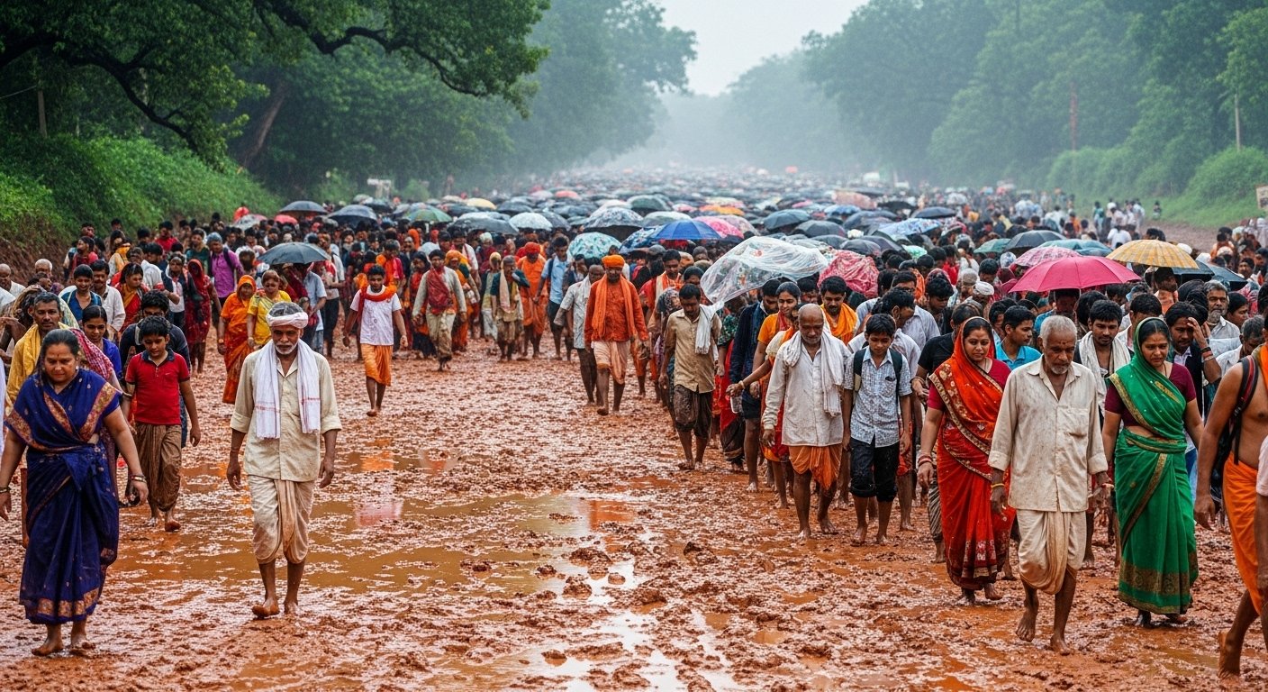 अयोध्या में 14 कोसी परिक्रमा: 10 लाख श्रद्धालु कीचड़ भरे रास्तों पर नंगे पांव, आस्था और संघर्ष का संगम