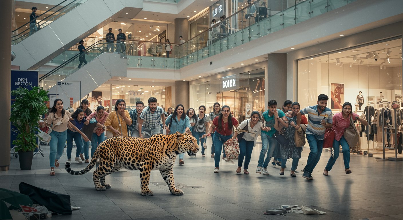 मॉल में अचानक घुसा तेंदुआ, दहशत में आए लोग! देखें रोंगटे खड़े कर देने वाला वायरल वीडियो