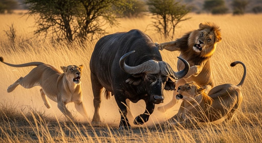 Lions set out to hunt, but the buffalo's response turned them into 'victims' - Watch the viral video!