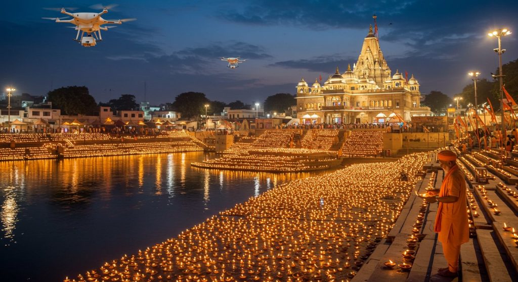 Historic Deepotsav in Ayodhya: Chief Minister Lit Lamps at Ram Temple, Millions of Lamps Glowed on 55 Ghats, Record Count Being Done by Drones