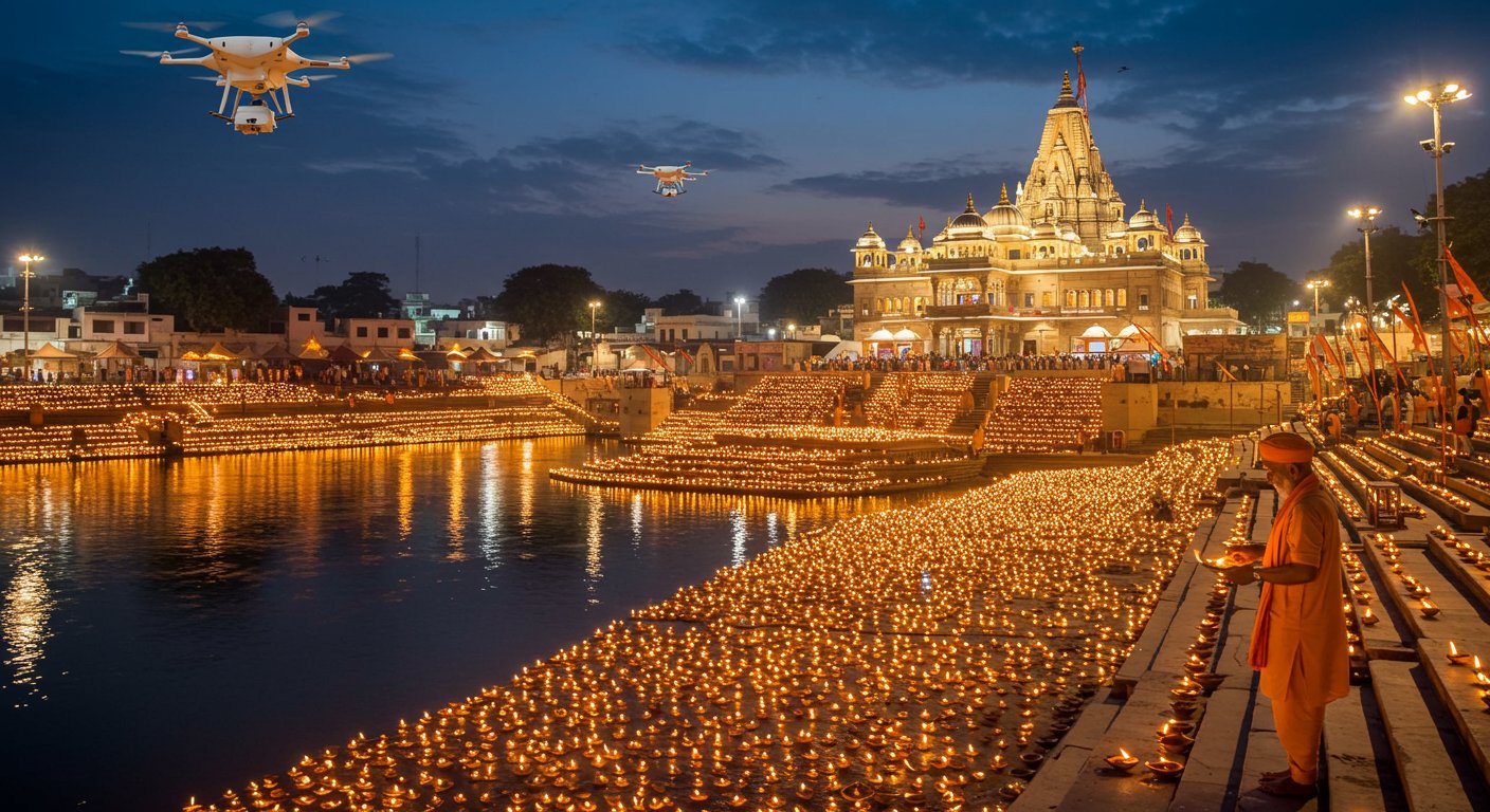 अयोध्या में ऐतिहासिक दीपोत्सव: मुख्यमंत्री ने राम मंदिर में प्रज्वलित किए दीप, 55 घाटों पर जगमगाए करोड़ों दीपक, ड्रोन से हो रही रिकॉर्ड गिनती