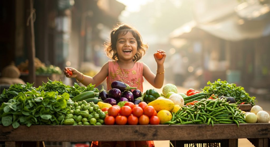 Video of a little girl dancing while selling vegetables goes viral, her innocence will win people's hearts!