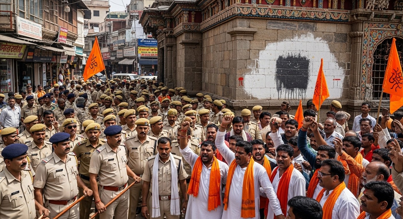 अलीगढ़ में मंदिरों की दीवारों पर ‘आई लव मोहम्मद’ लिखने से भारी बवाल, करणी सेना का हंगामा, पुलिस बल तैनात