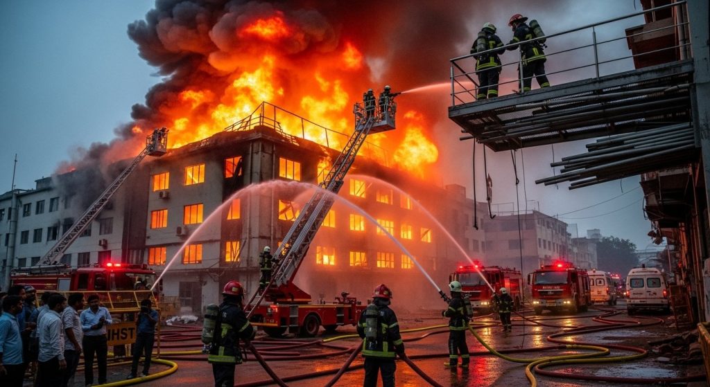 Lucknow: Massive Fire in Four-Story Pipe Warehouse, Six Firefighters Injured; Panic Prevails