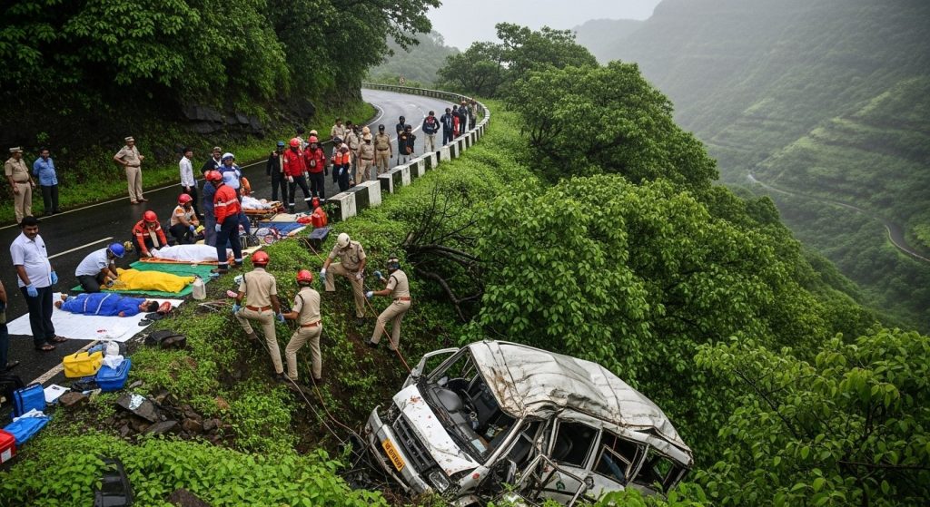 Horrific Road Accident in Maharashtra's Chandshaili Ghat: Devotee-laden Vehicle Plunges into Gorge, 8 Dead, Over 15 Injured